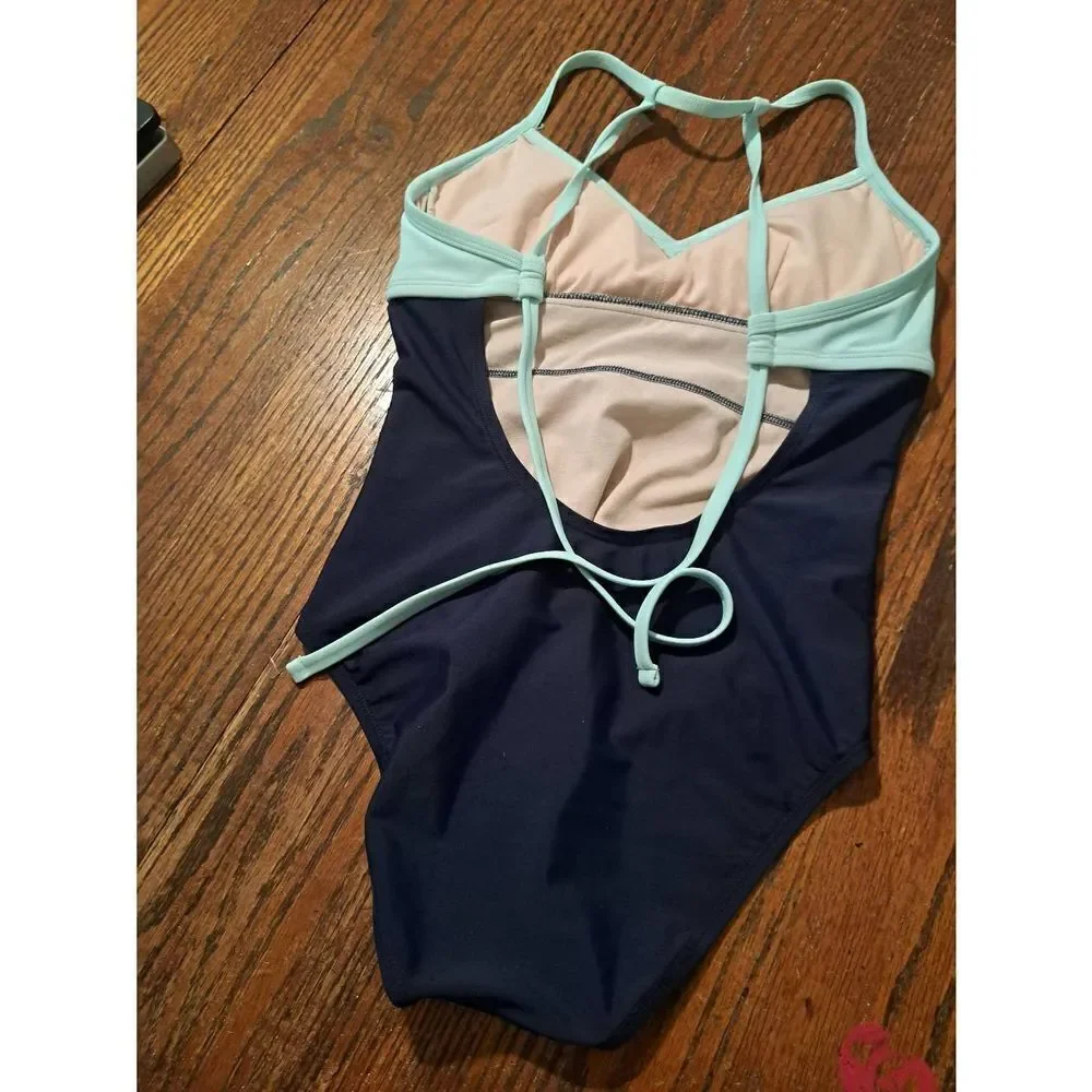 Small Kona Sol Blue Open Tie Back Swimsuit Bathing Suit Swimwear Padded